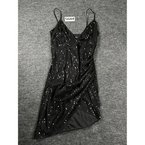 Double Crazy Mini Dress Women Medium Black Wrap Front Slit Cocktail Party Sequin